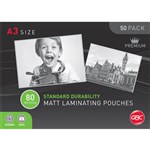 GBC LAMINATING POUCH MATT 80 MICRON A3 CLEAR PACK 50