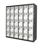 STEELCO PHONE LOCKER 30 DOOR 900 X 225 X 940MM GRAPHITE RIPPLIE CARCASS AND WHITE SATIN DOORS