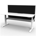 RAPIDLINE BOOST PLUS HEIGHT ADJUSTABLE SINGLE SIDED WORKSTATION WITH SCREEN  CABLE TRAY 1500 X 750MM NATURAL WHITE TOP  WHITE FRAME  BLACK SCREEN