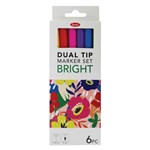 JASART DUAL NIB BRUSH FINELINER BRIGHT SET 6