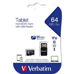 VERBATIM TABLET MICROSD CARD WITH USB READER 64GB BLACK