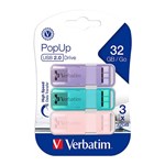 VERBATIM POP UP 20 USB TRIPLE PACK 32GB ASSORTED PASTEL COLOURS
